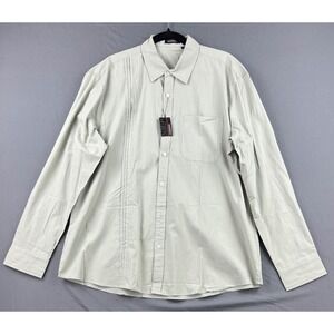 Hisdern Button Down Shirt Mens XL Green NWT Long Sleeve Pleated Casual Pocket